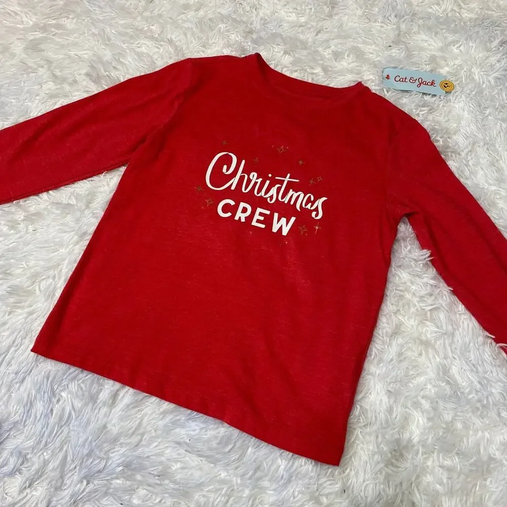 Cat & Jack Long Sleeve Christmas‎ Crew T-Shirt for Kids Size Small NEW -Red
